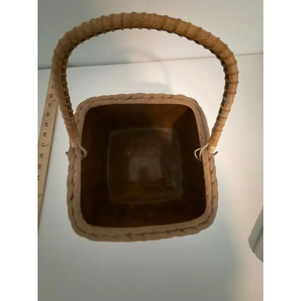 vtg. Japanese trompe l'oeil ceramic basket with braided handle